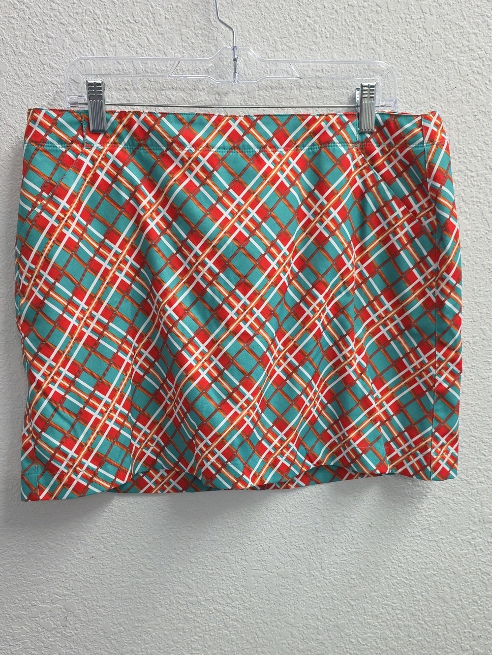 Grand Slam Plaid Skort Skirt Shorts Teal Coral Size 14 Tennis Golf